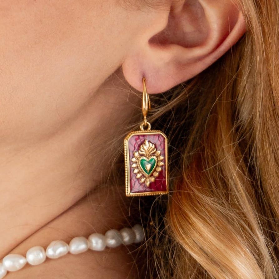 Boucles d'oreilles pendantes Mahé coloris rose - Bébou la Coquette