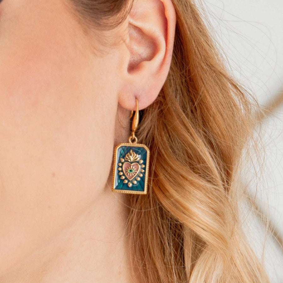 Boucles d'oreilles pendantes Diane coloris bleu - Bébou la Coquette