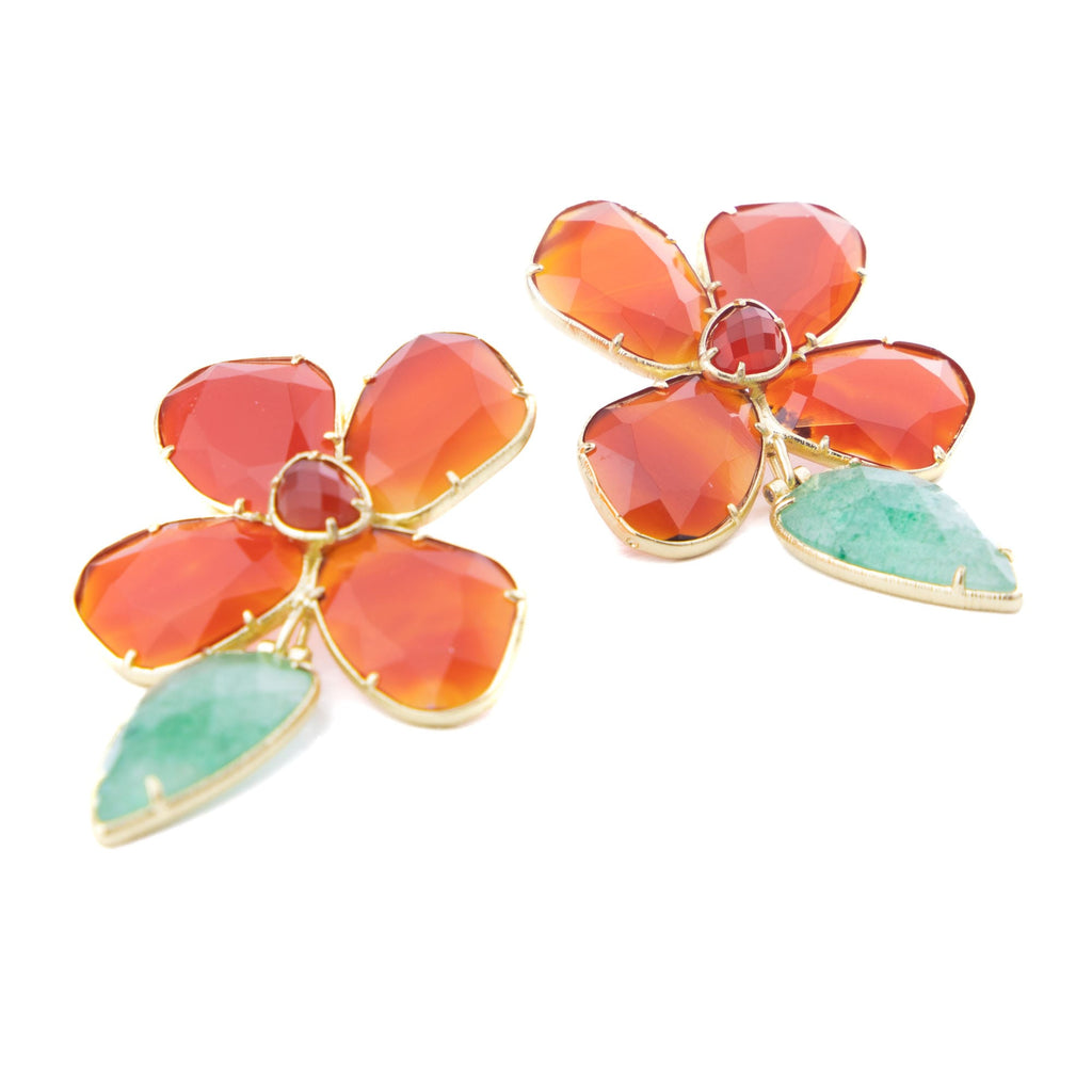 Boucles d'oreilles pendantes Ancolie coloris orange - Bébou la Coquette