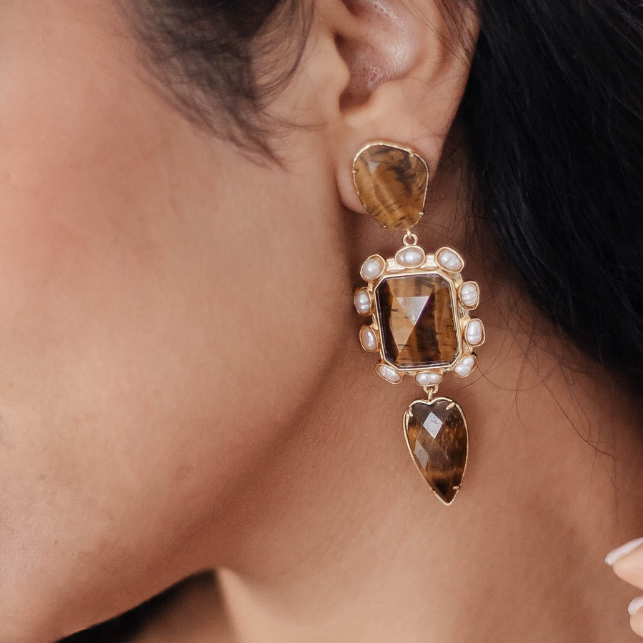 Boucles d'oreilles pendantes Fah coloris gris - Bébou la Coquette