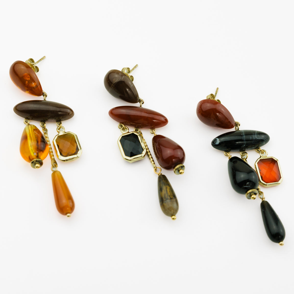 Boucles d'oreilles Eulalie en orange, bordeaux et noir
